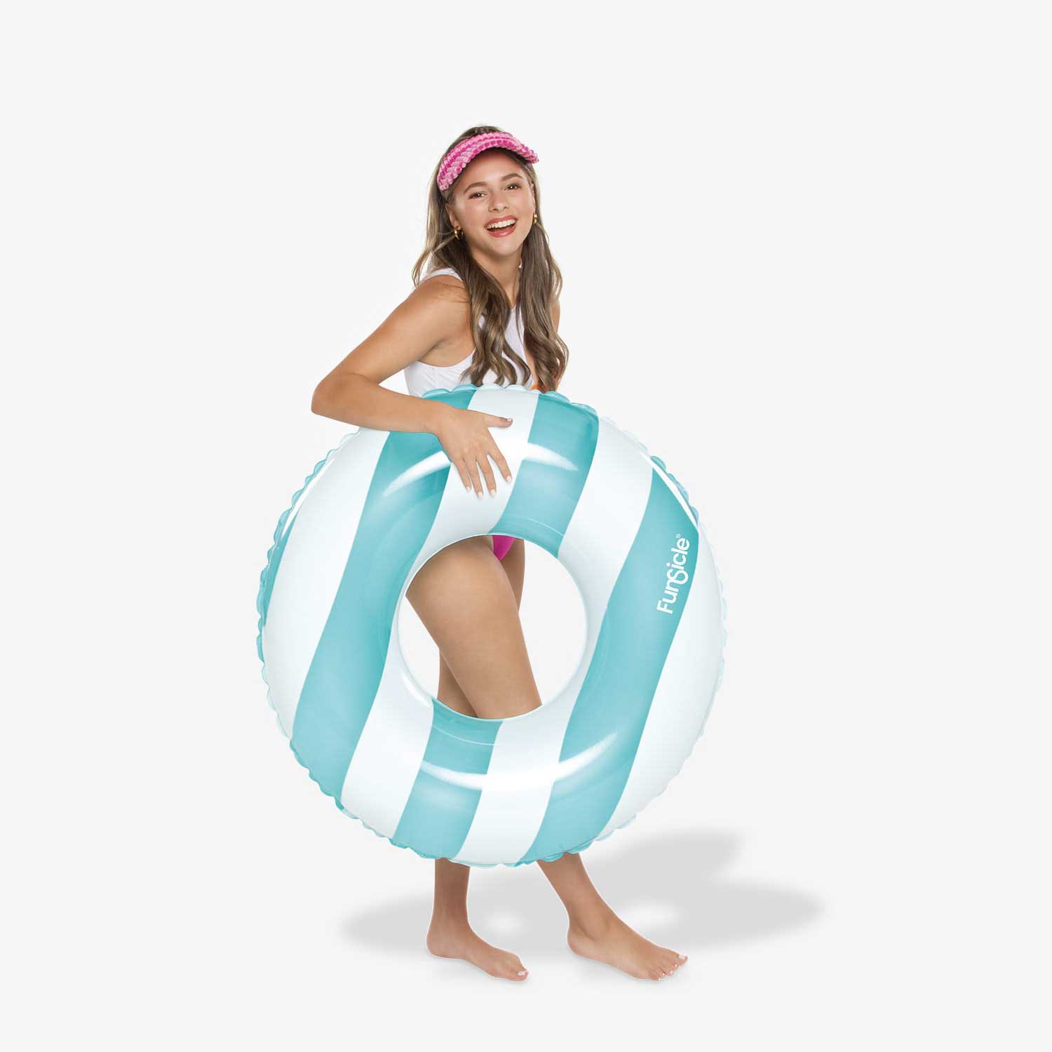 a model holding Funsicle Candy Stripes FunTube