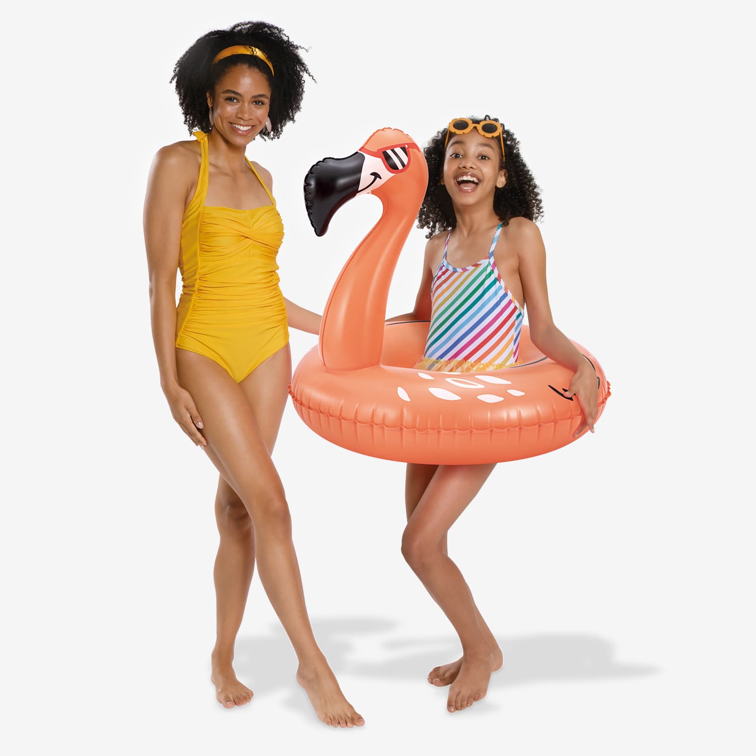 Funsicle Flaming Flamingo FunRing with two models standing