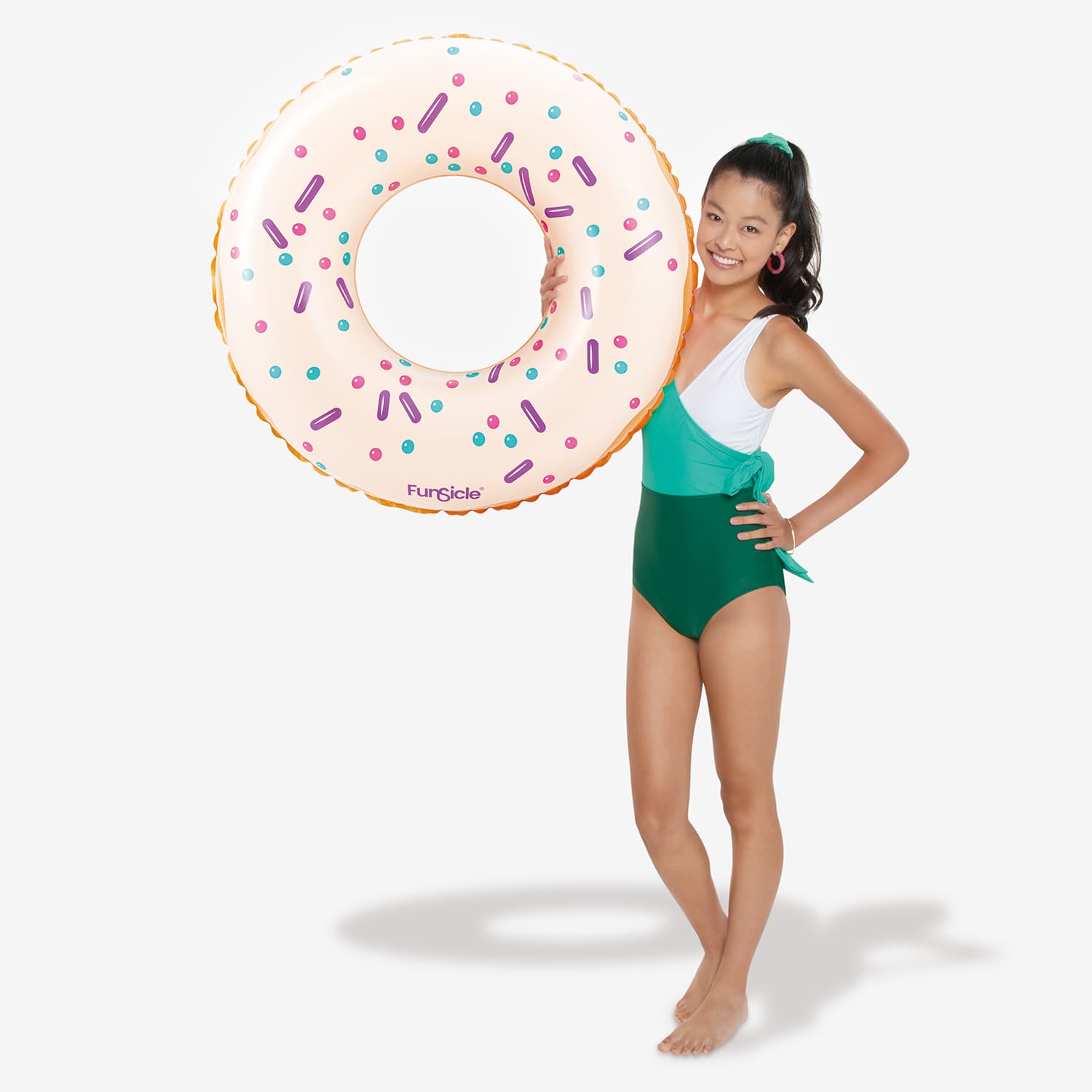 Funsicle Iced Donut FunTube with a model holding it up