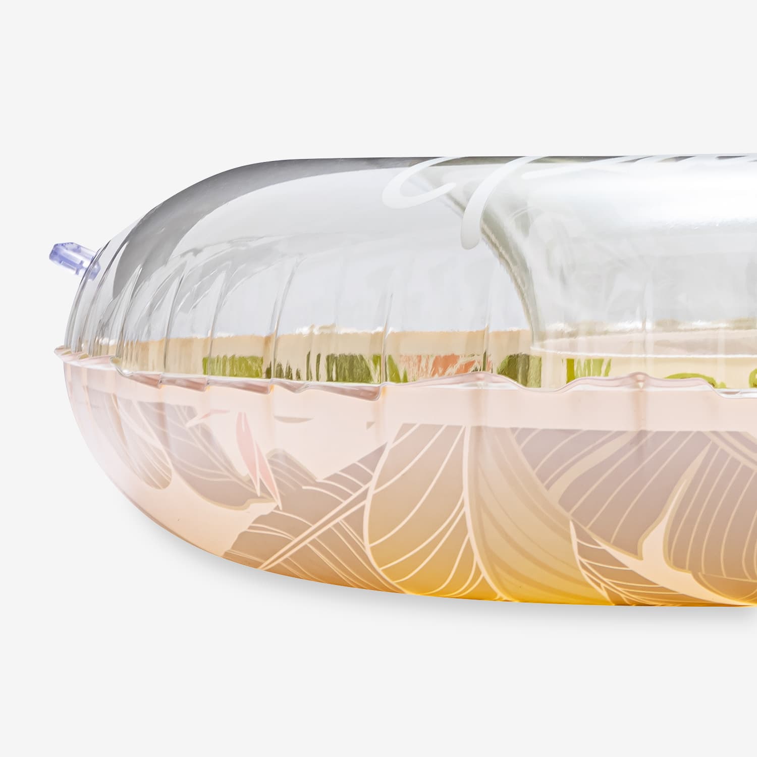 Clear inflatable ring with floral design on a white background