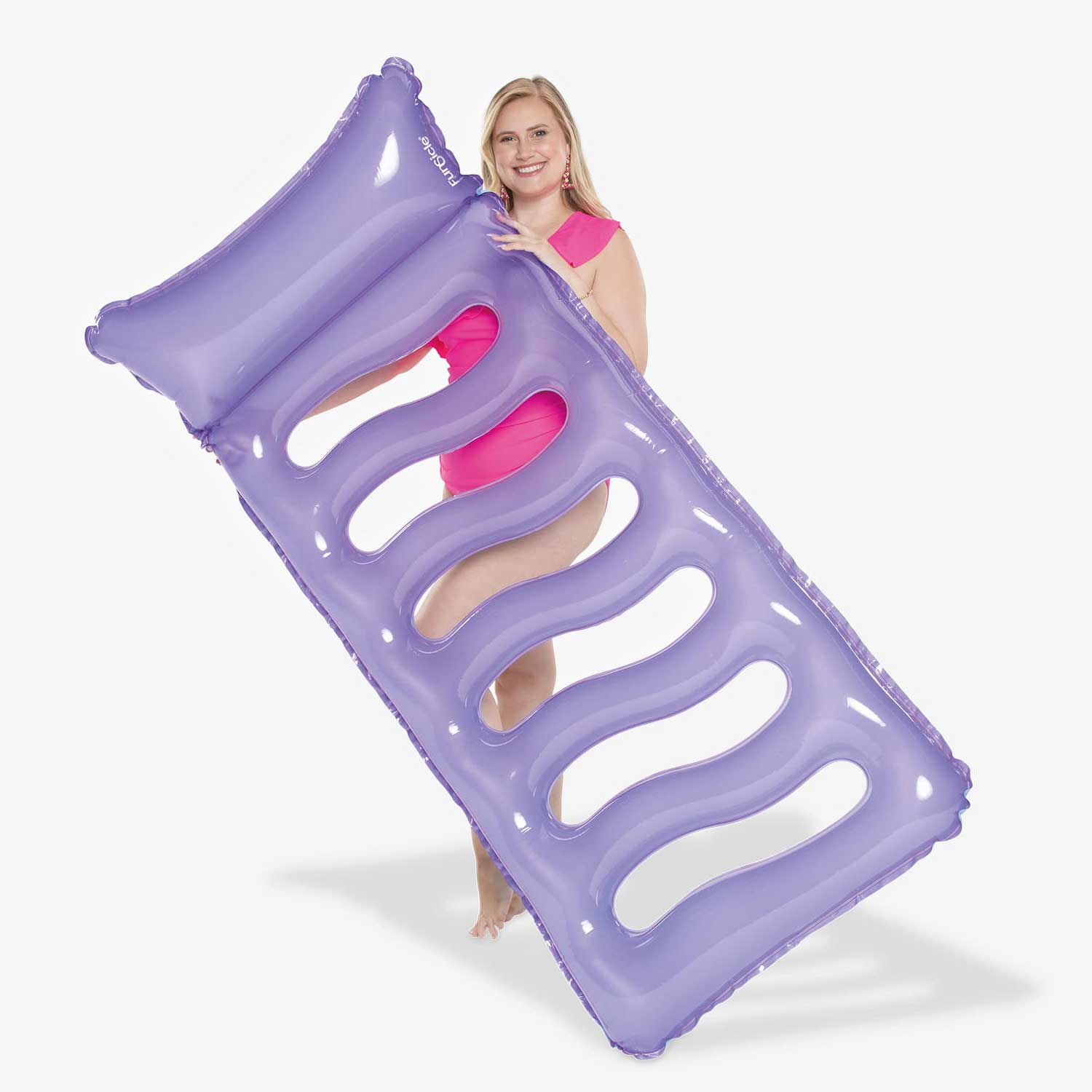 a model holding Funsicle Cool Sunbather Mat
