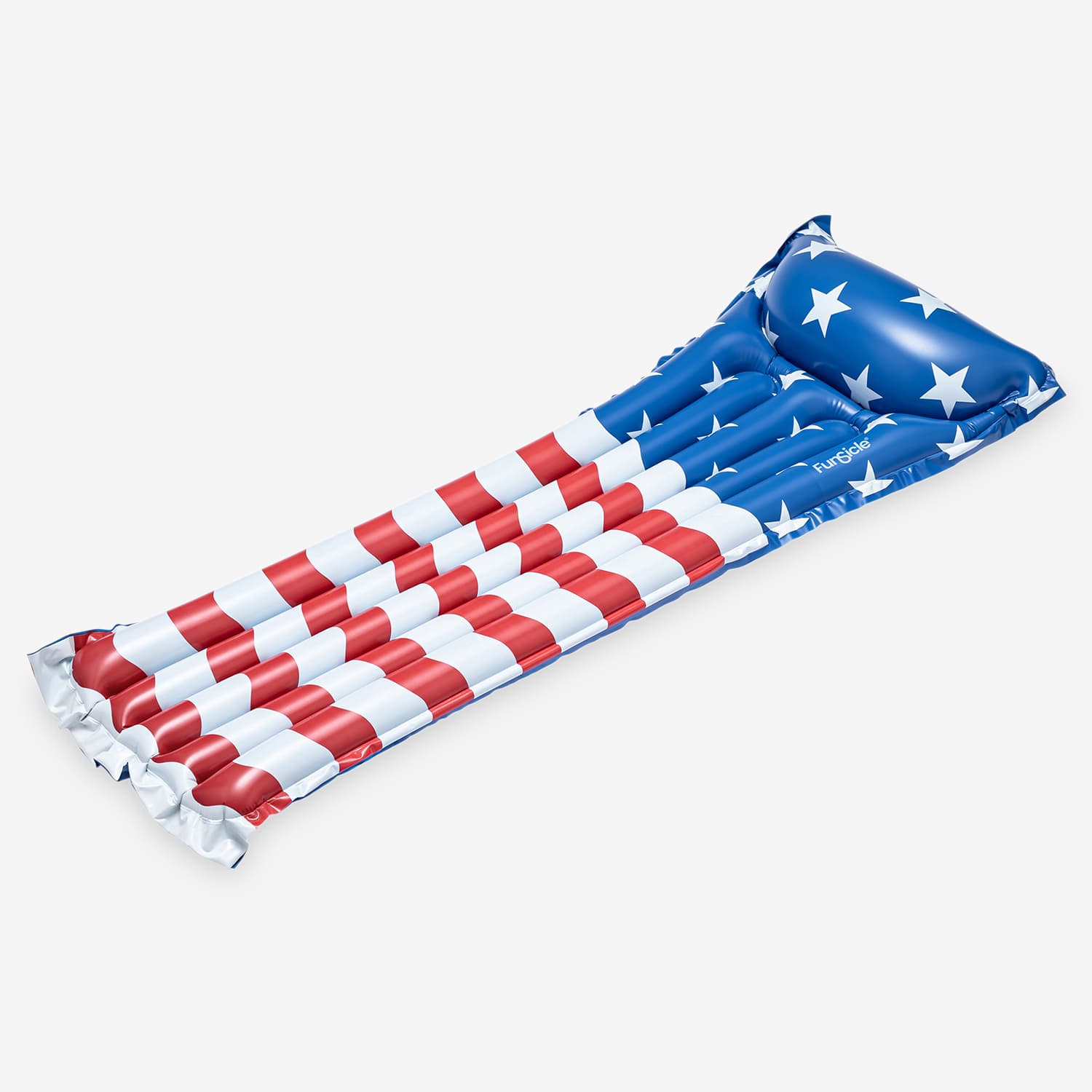 Inflatable pool float with American flag design on a white background