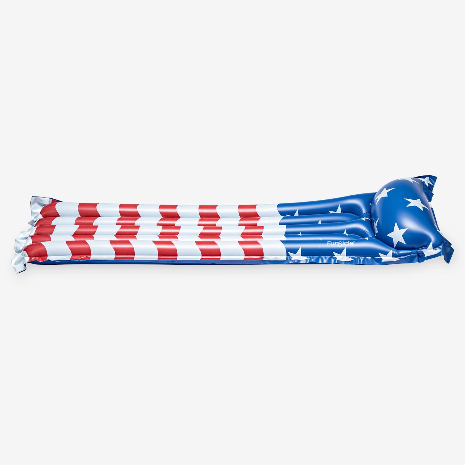 Inflatable pool float with American flag design on a white background
