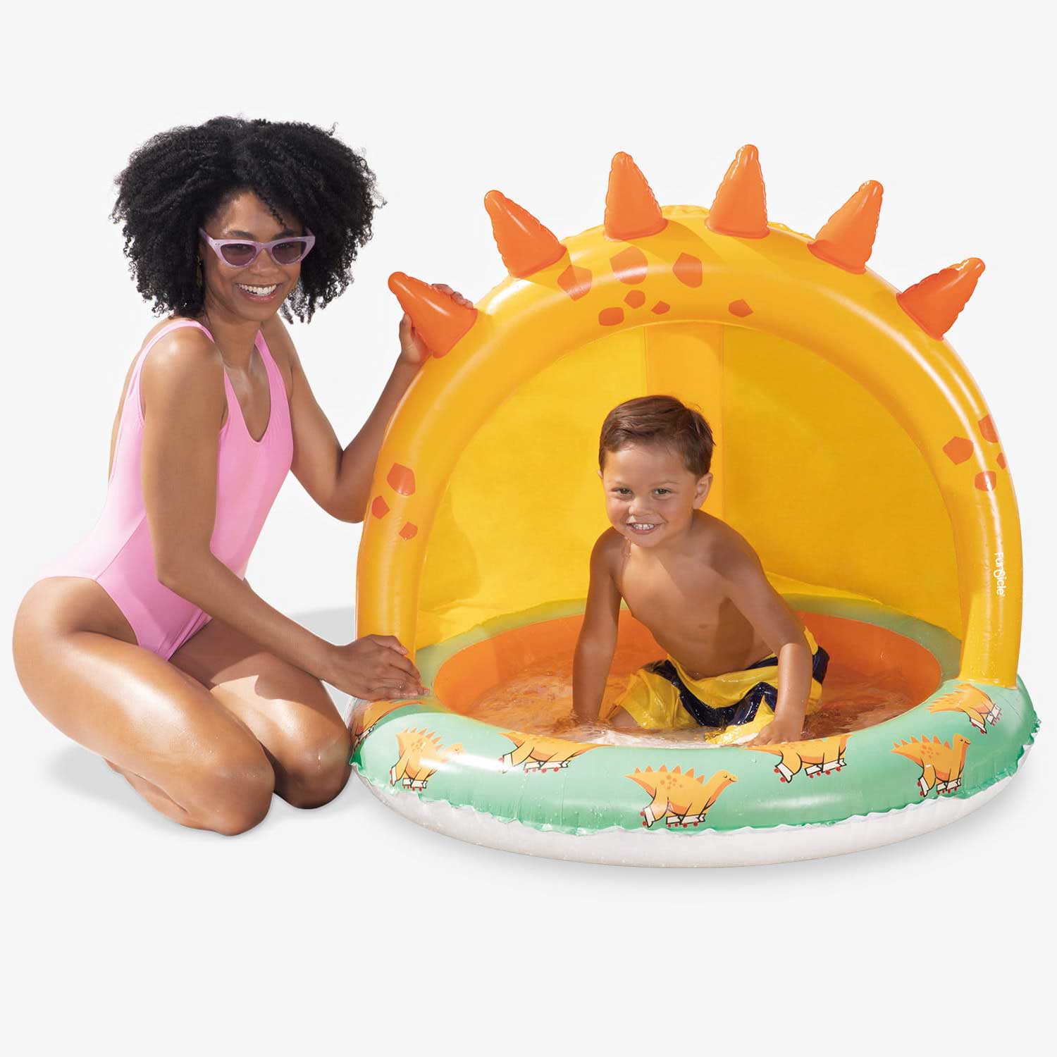 Two people with Funsicle Jurassic Paradise Shaded Pool