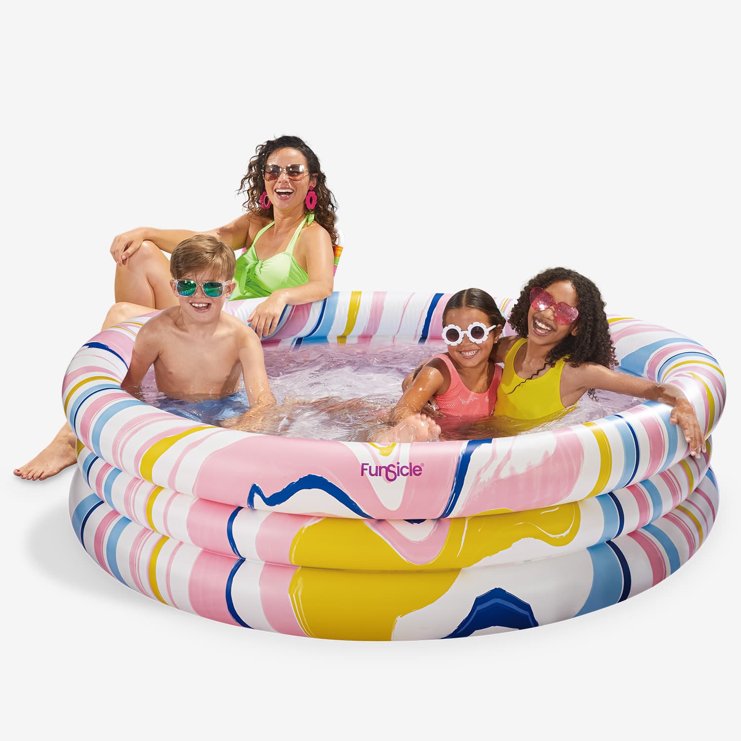 Funsicle Dream Swirl Pool with models on white background