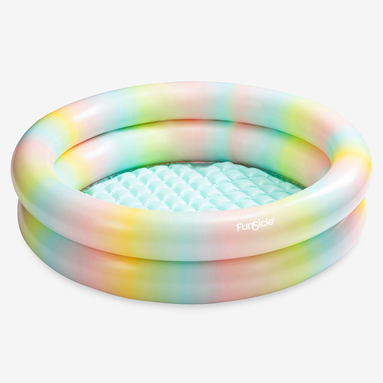 Inflatable pool with tie-dye design on a white background