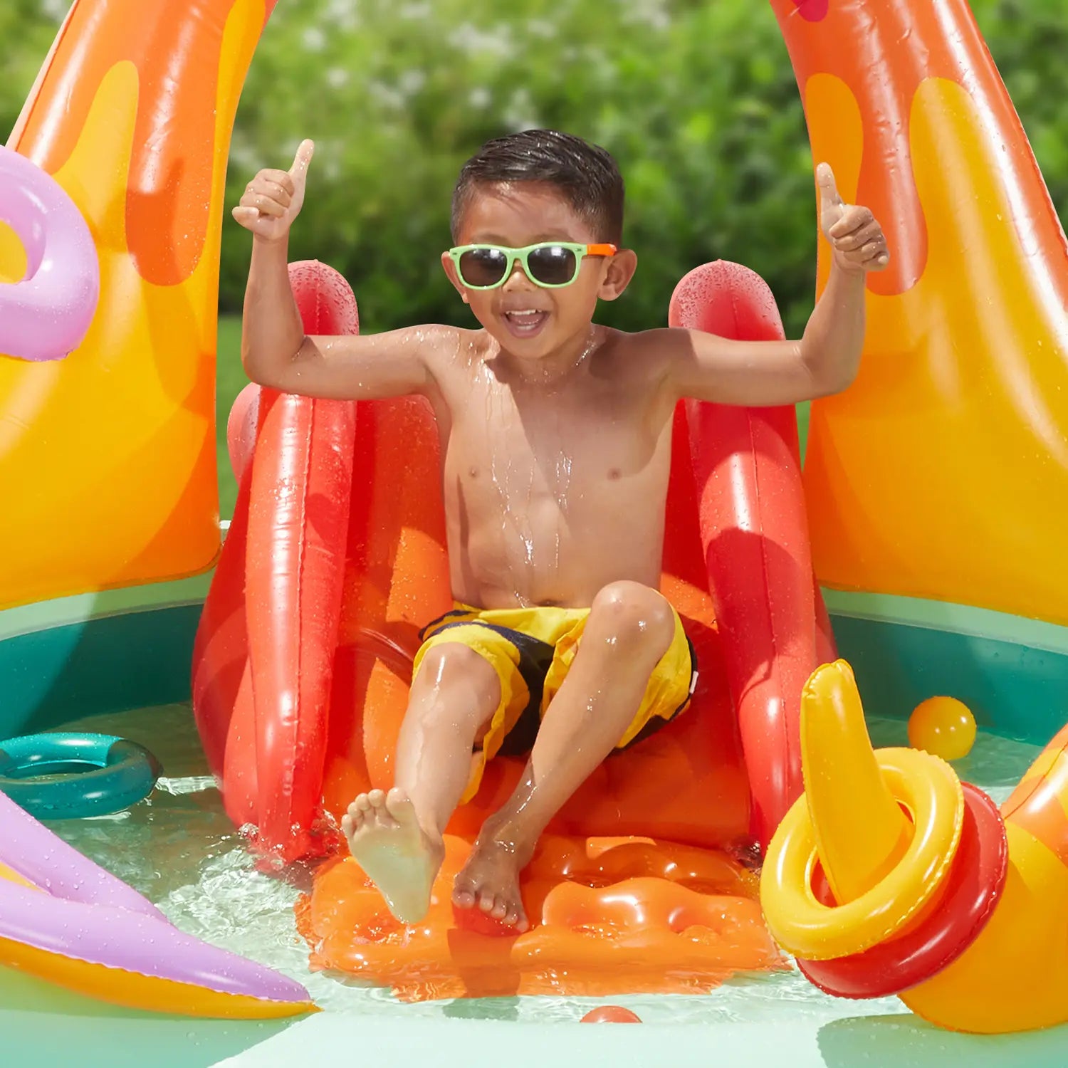 Funsicle Volcanic Valley Playcenter close up with a kid