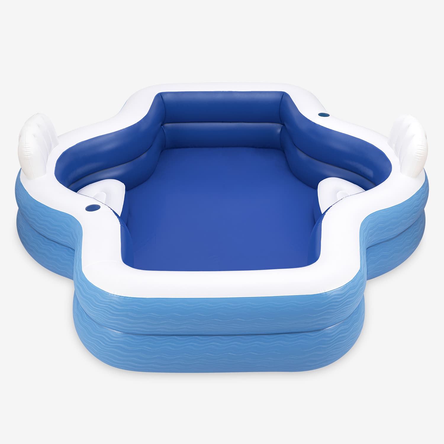 Inflatable blue and white pool on a white background