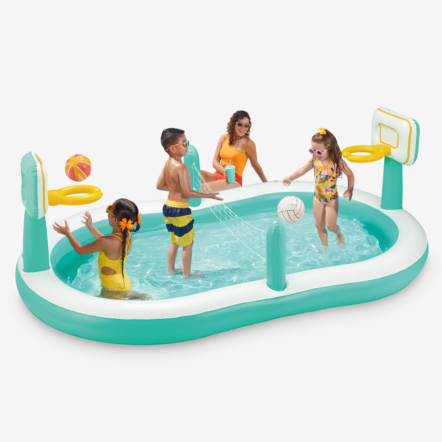 Funsicle Sports Arena Pool with models on white background