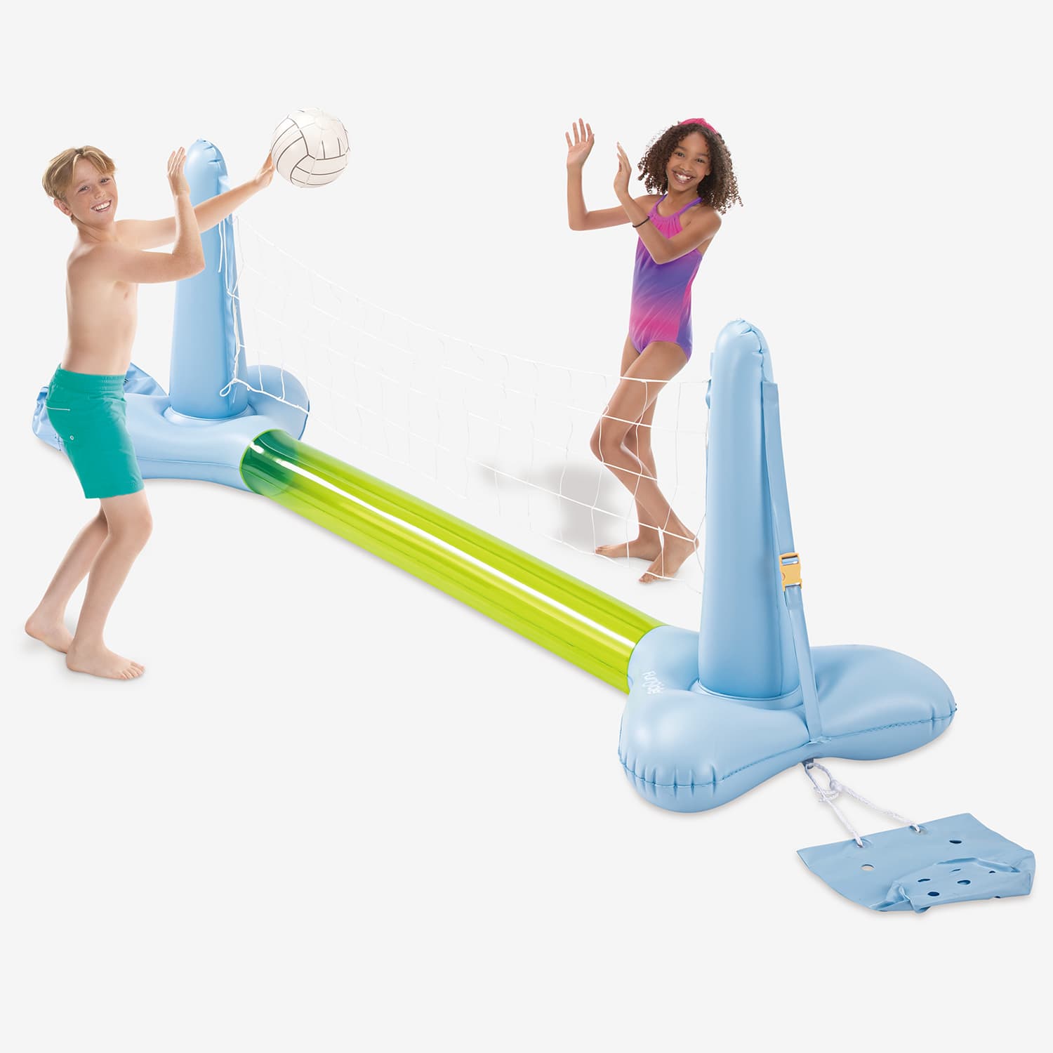 Funsicle Floating Volleyball Set with models on a white background