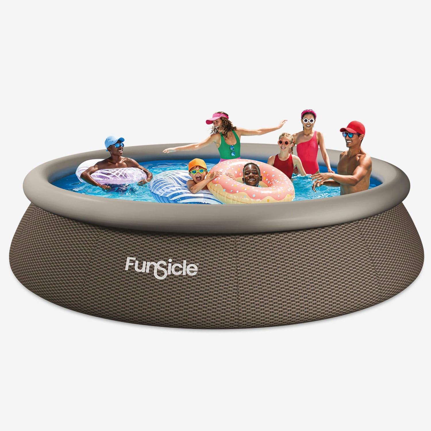 Funsicle 14 ft QuickSet Designer Pool - Dark Double Rattan with people