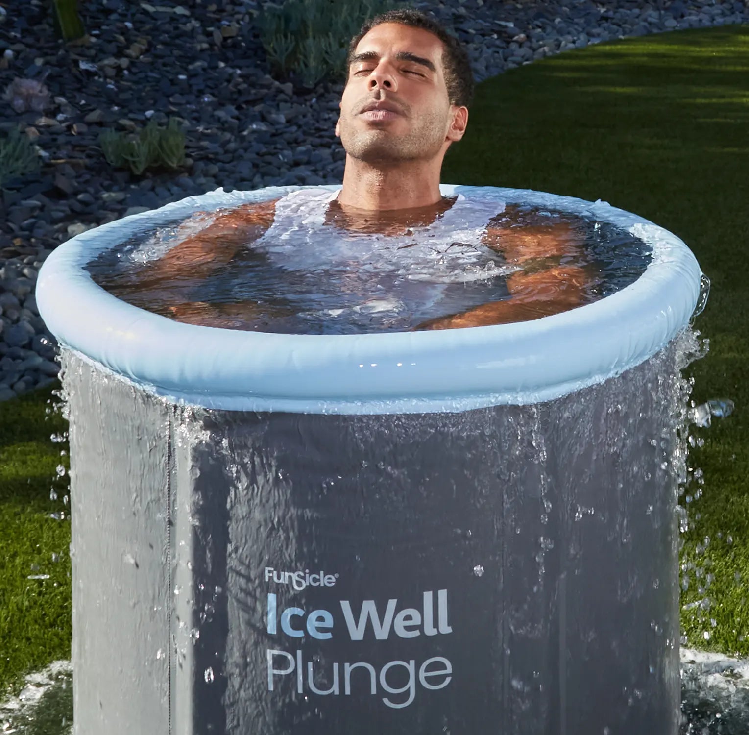 a male using Funsicle Ice Well Plunge