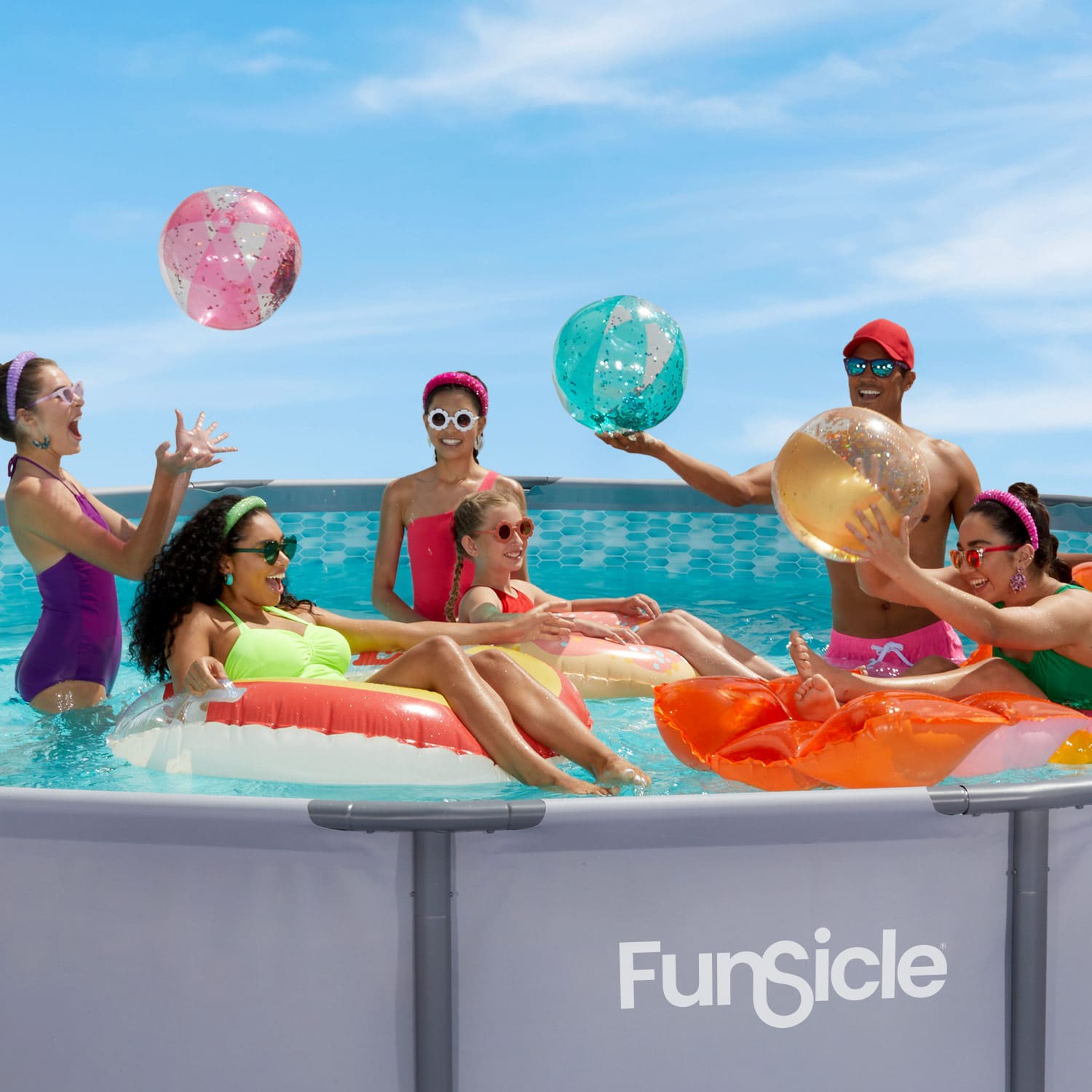  Funsicle 16 ft Oasis Pool close up with people