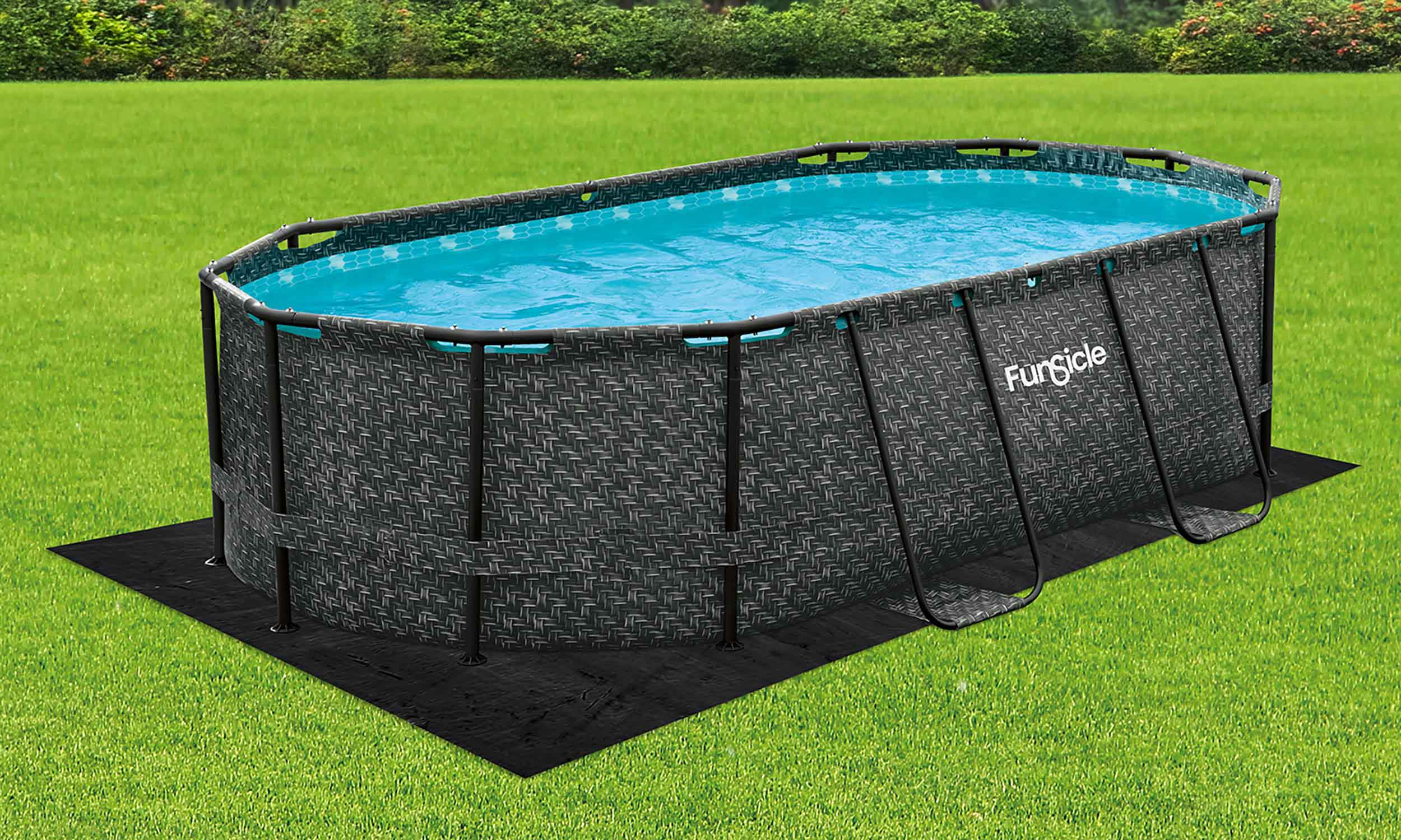 Funsicle 18.8ft Rectangular Ground Cloth with pool on a grass background