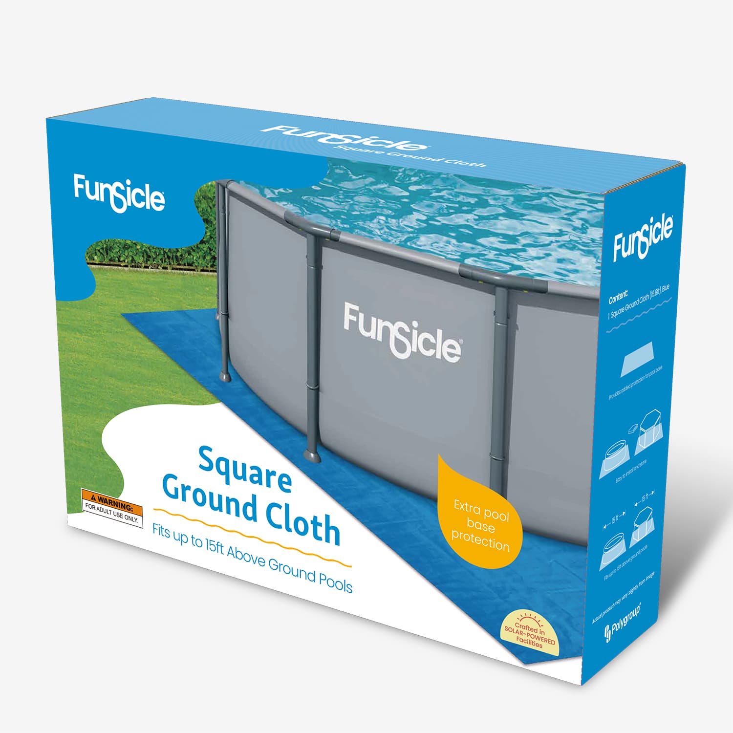 Funsicle square ground cloth packaging with pool and grass background