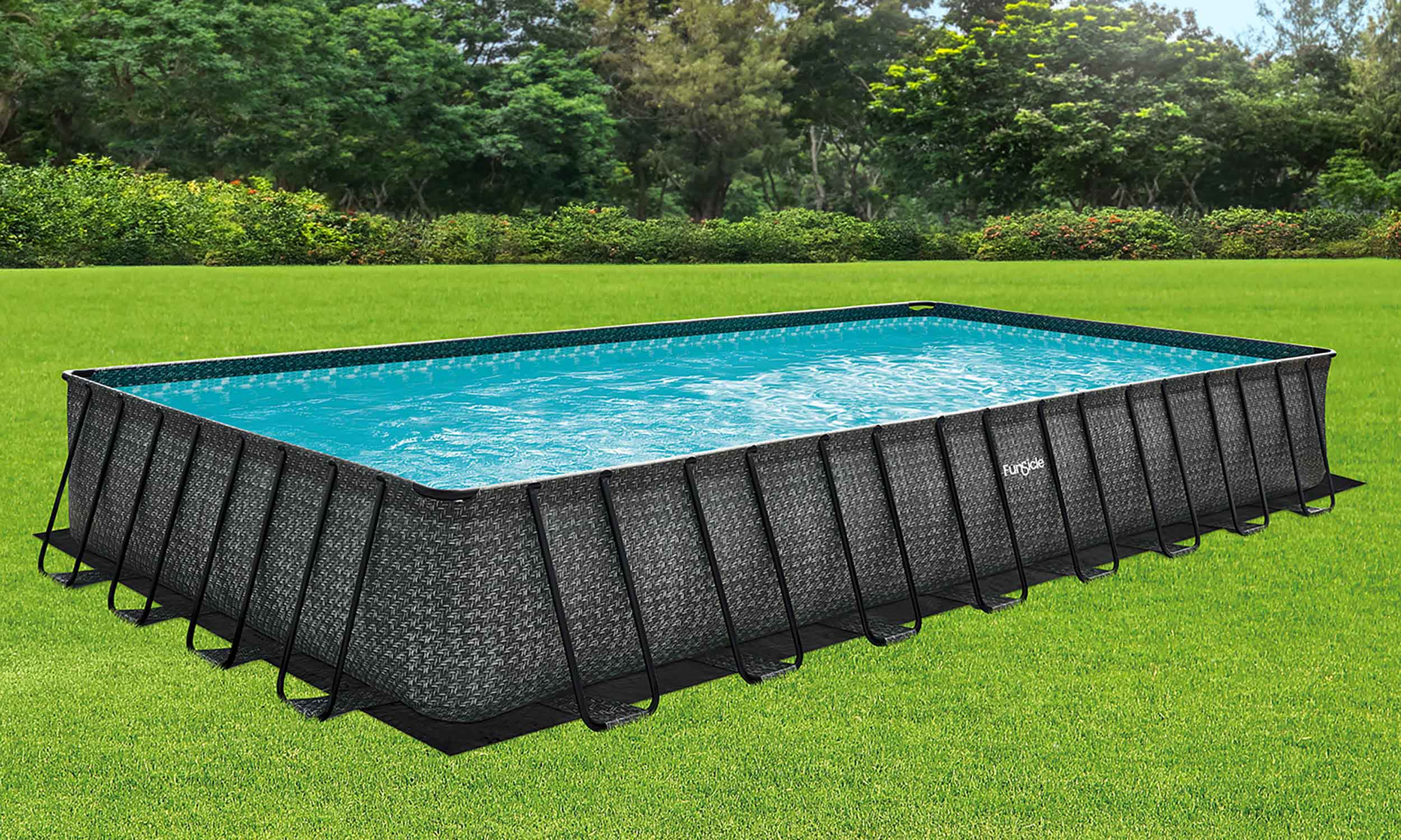 Funsicle 32.8ft Rectangular Ground Cloth with a pool on a grass background