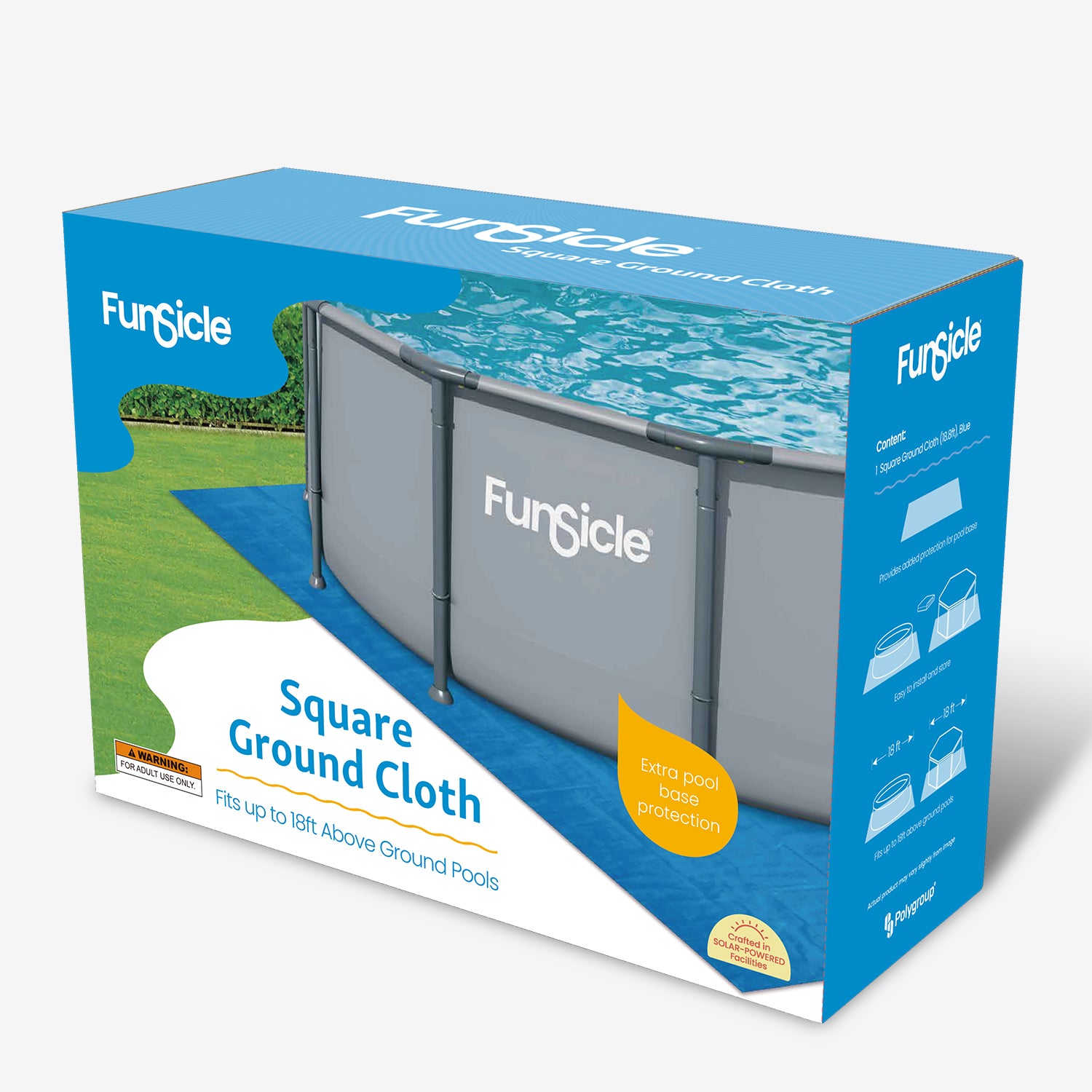 Funsicle Square Ground Cloth packaging with pool image on a white background
