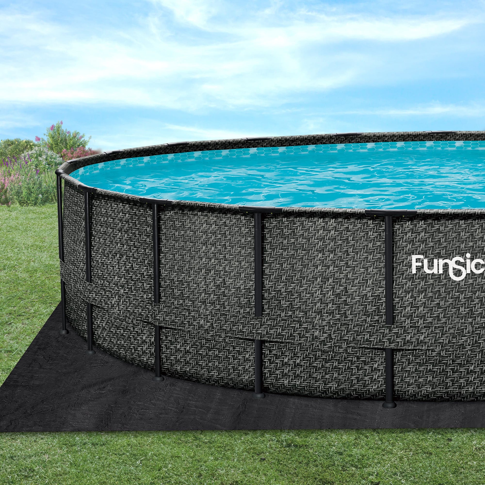 Funsicle 22.8 ft Ground Cloth with Oasis Designer Pool on a grass background