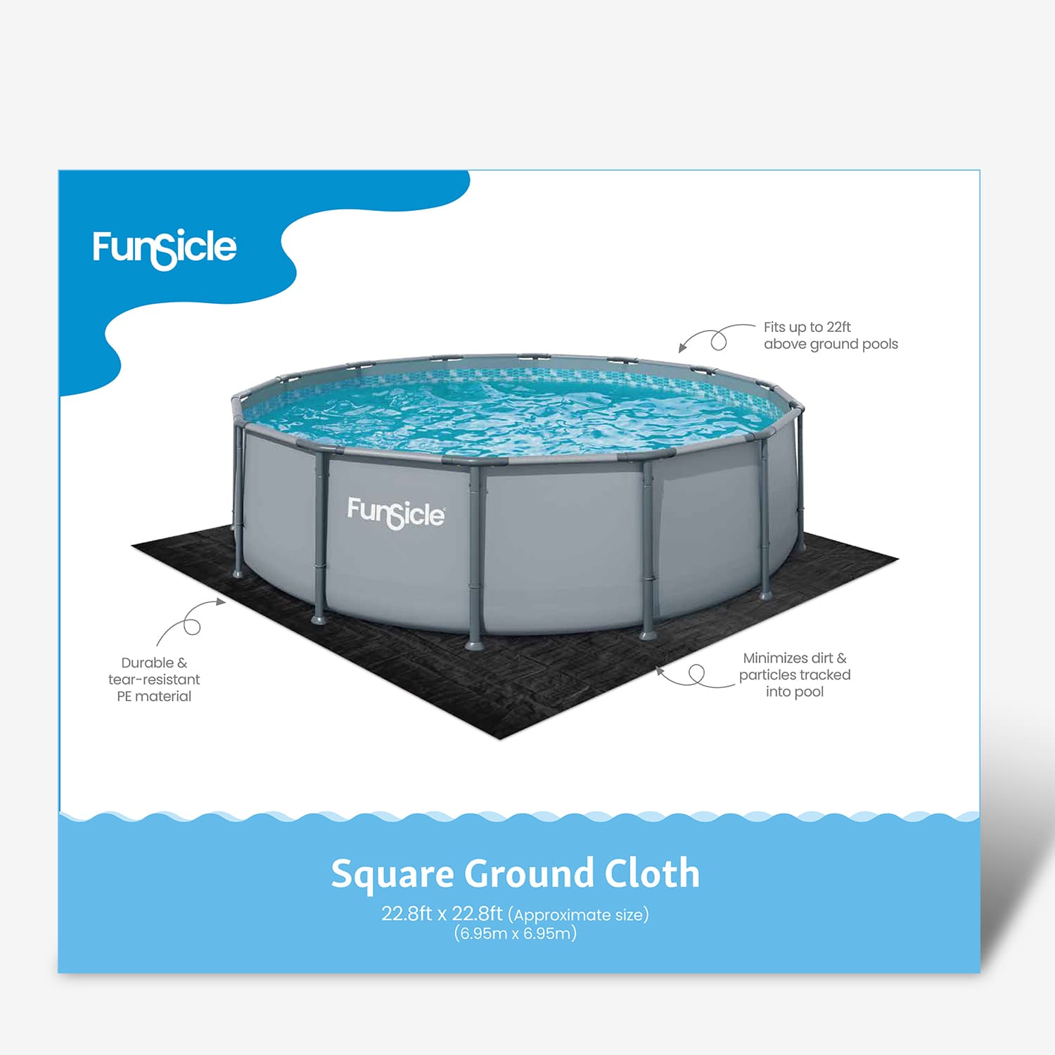 Funsicle pool with square ground cloth on a white background