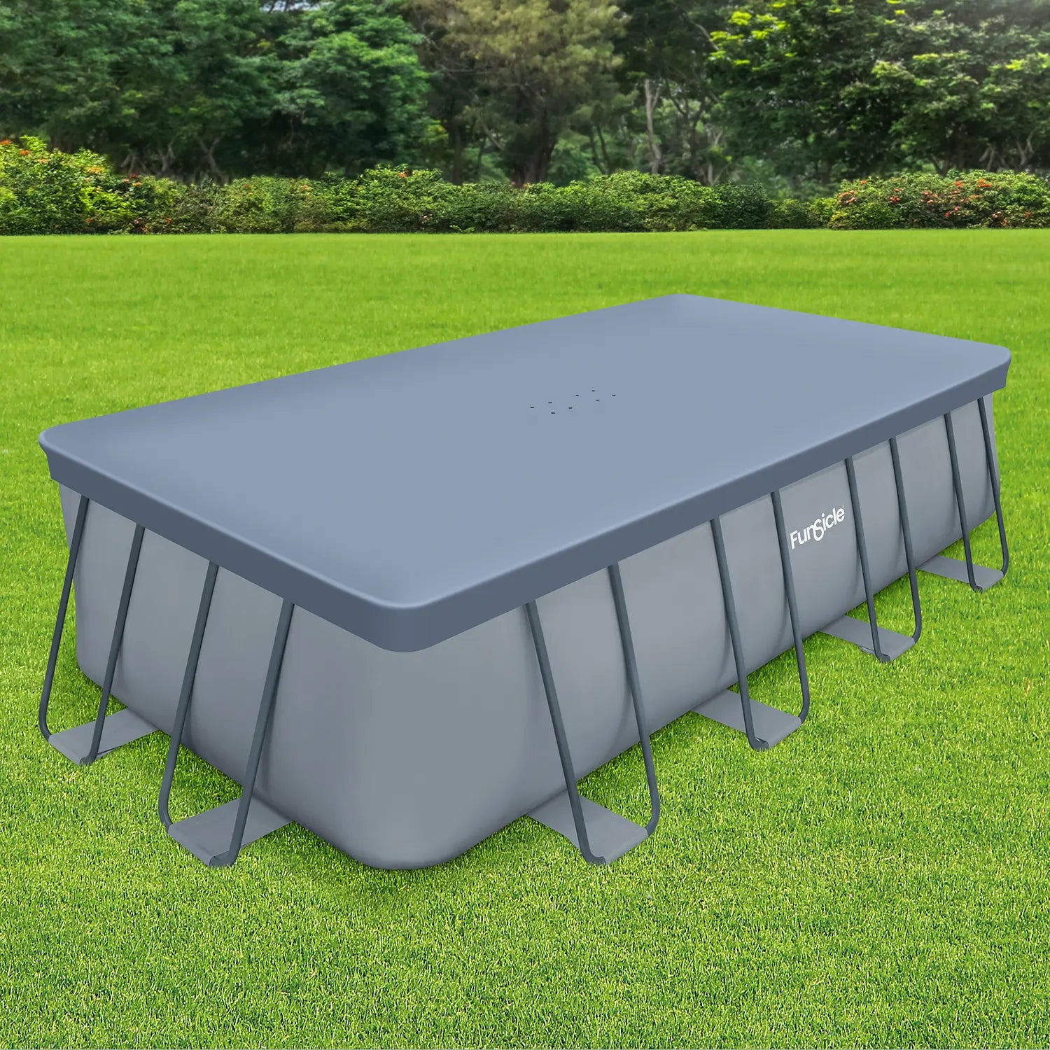 Funsicle 16ft x 8ft Rectangular Frame Pool Cover on grass background