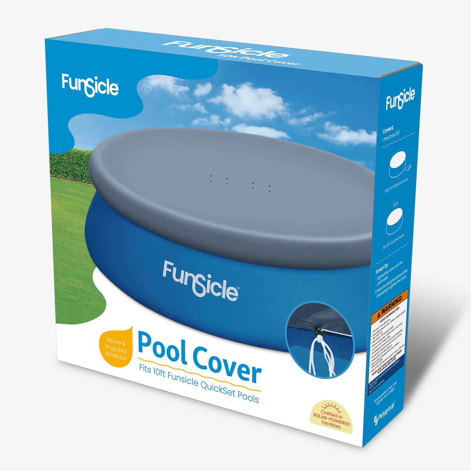 Funsicle pool cover packaging on a white background