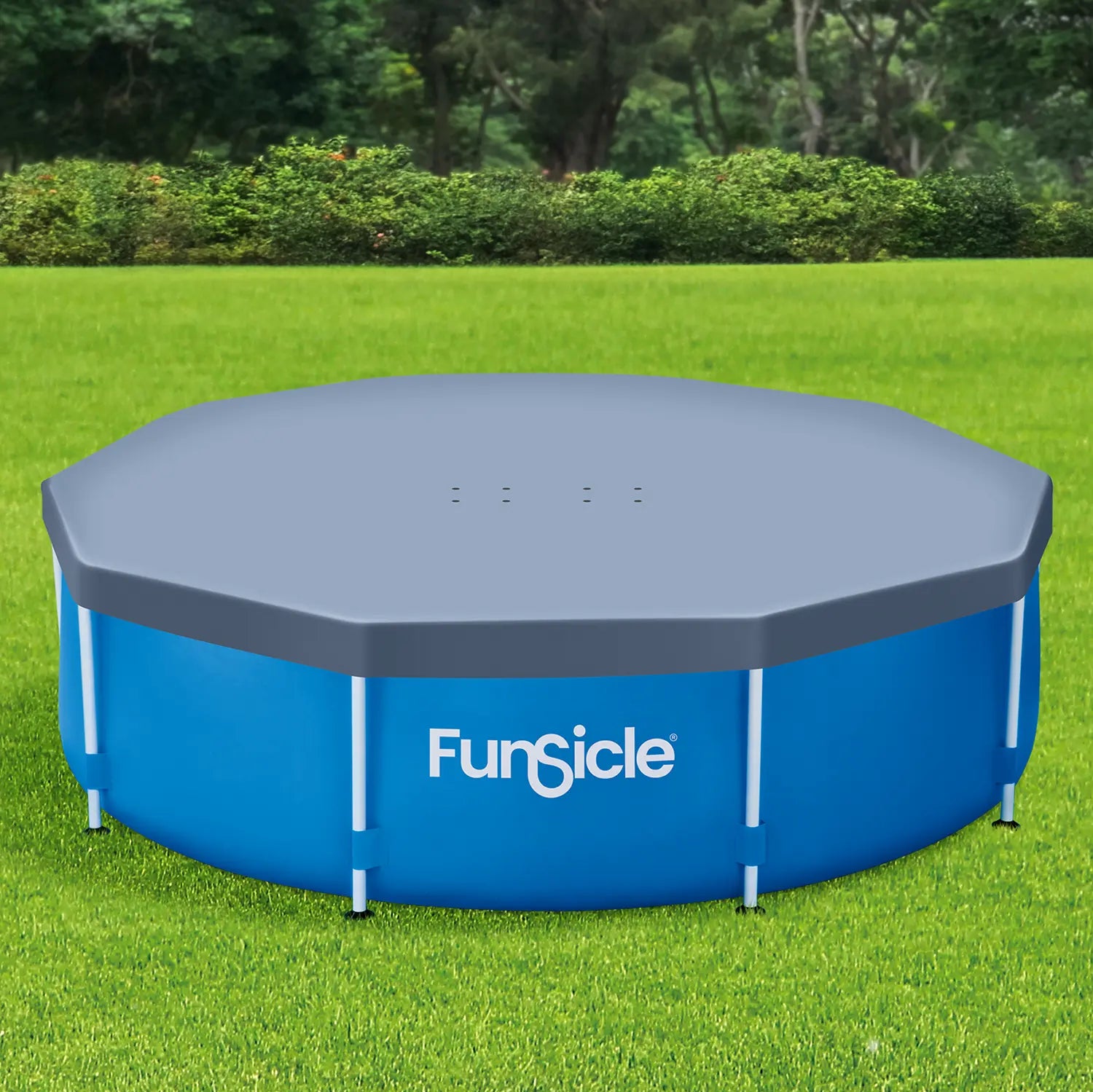 Funsicle 10ft Frame Pool Cover on a grass background