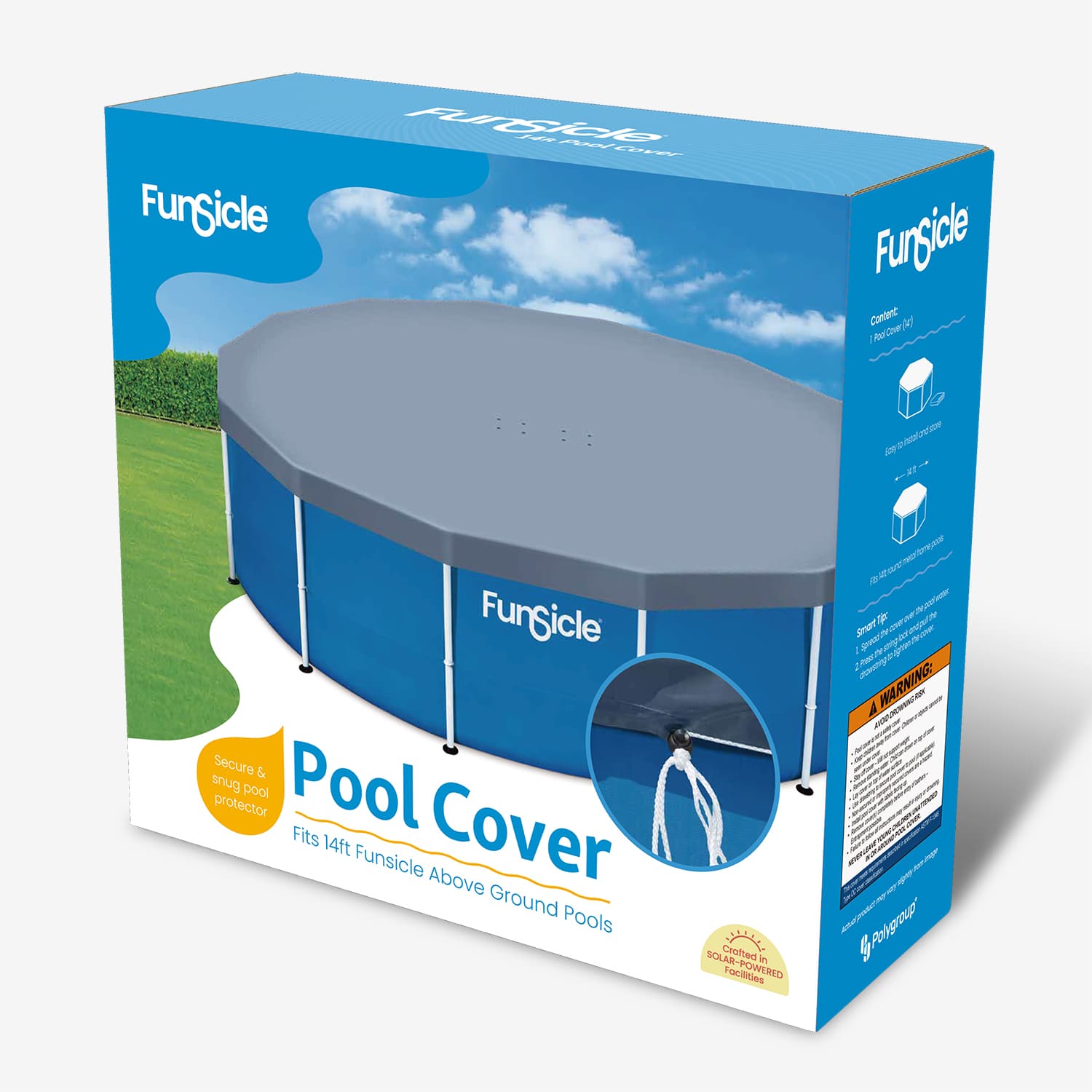 Funsicle pool cover packaging on a white background