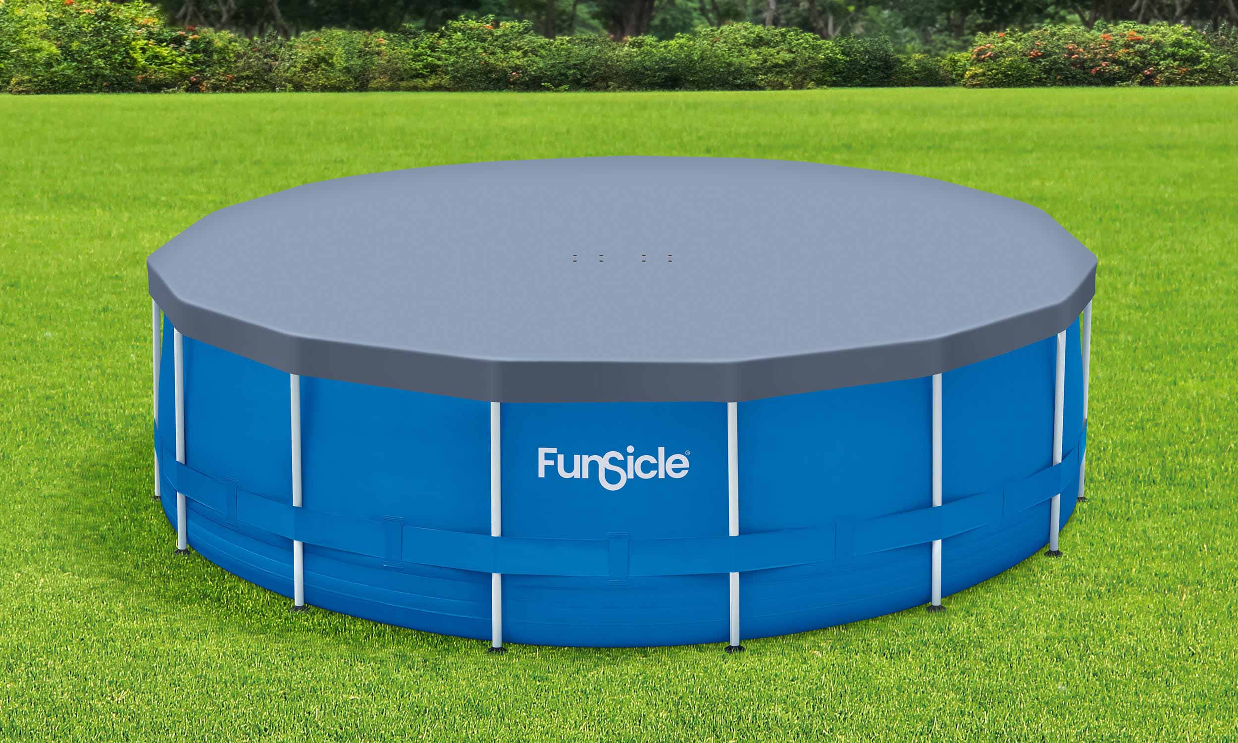 Funsicle 15ft Frame Pool Cover with a pool on a grass field