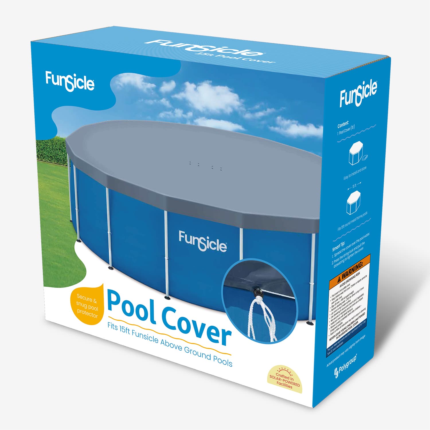 Funsicle pool cover packaging on a white background