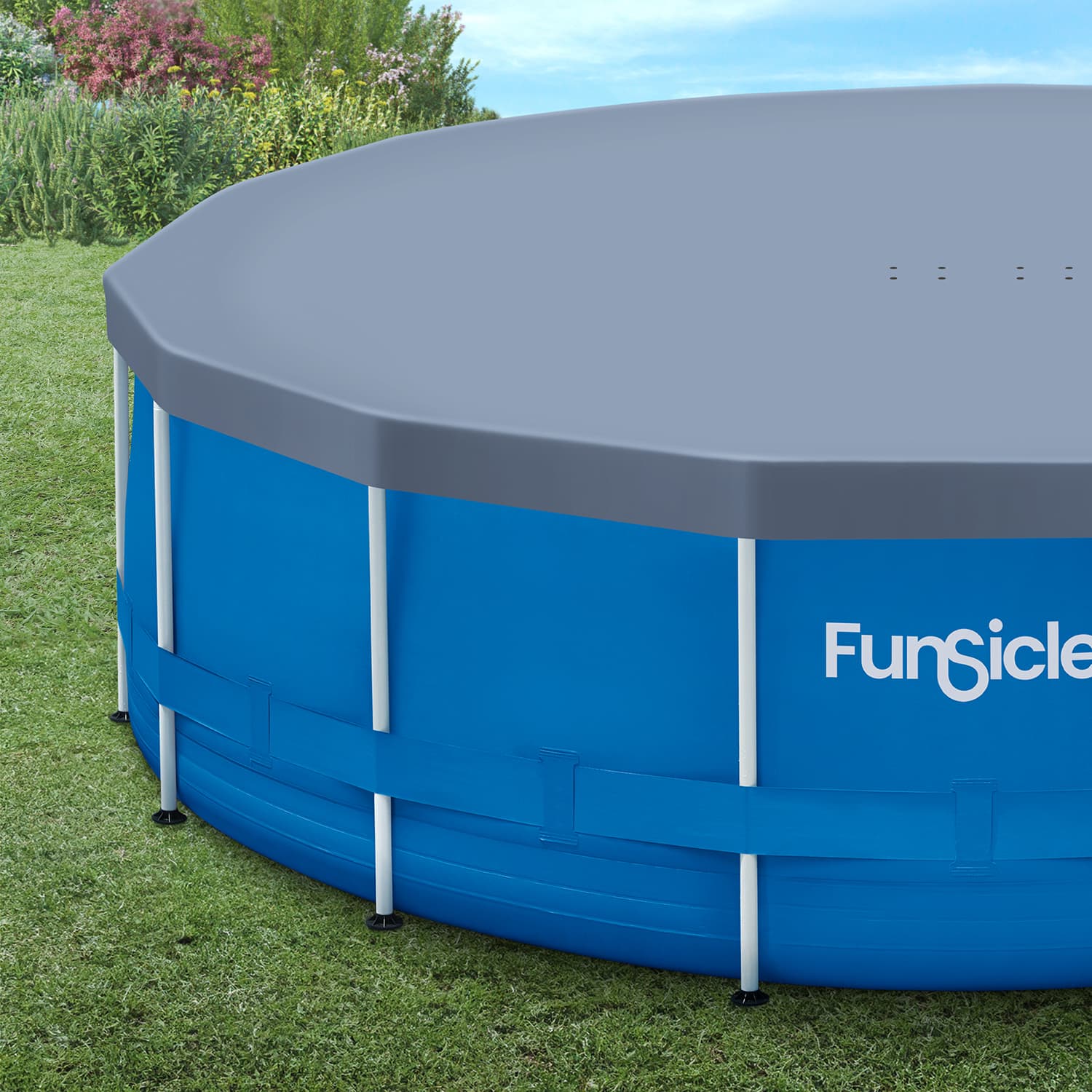 Funsicle 15ft Frame Pool Cover on a grass background