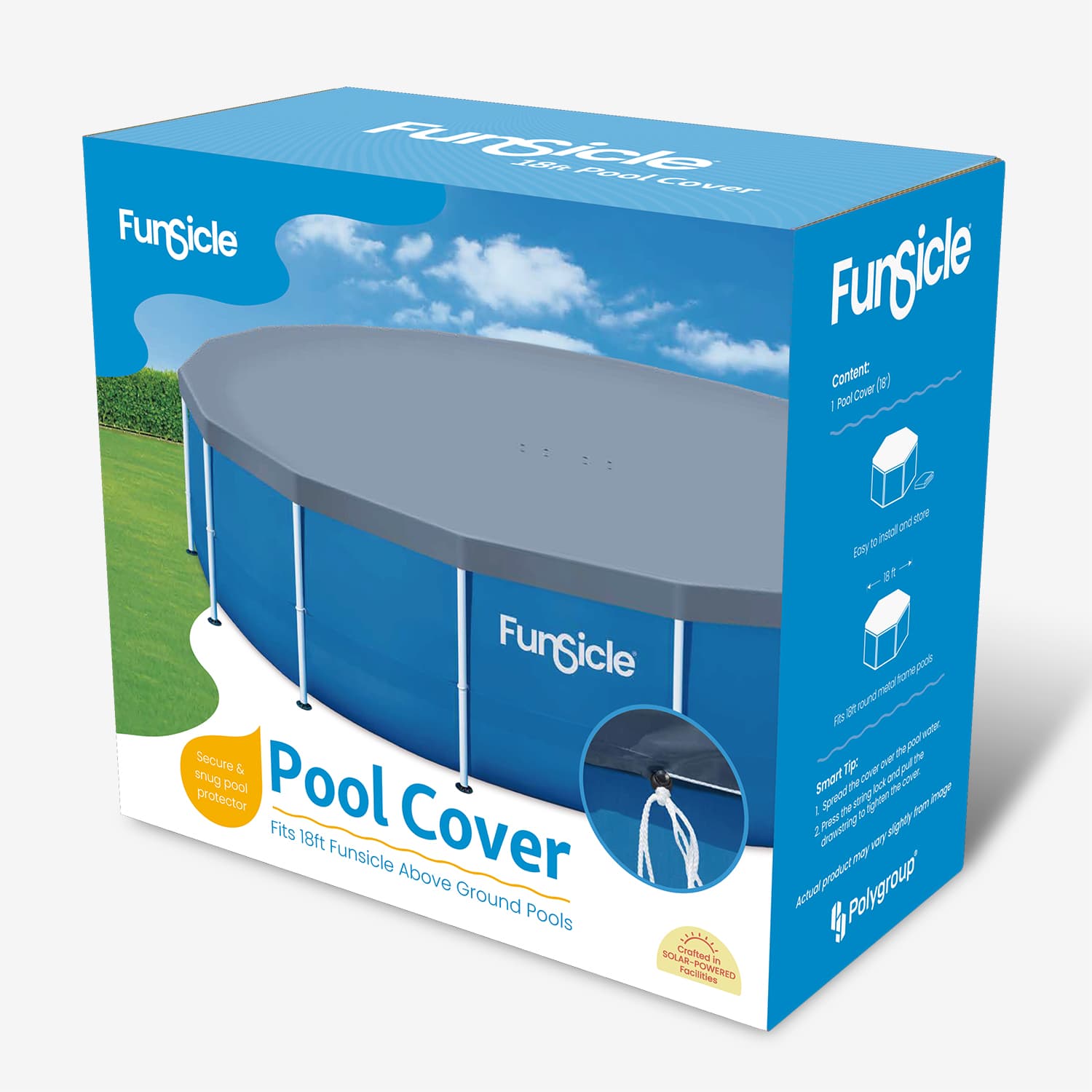 Funsicle pool cover packaging on a white background