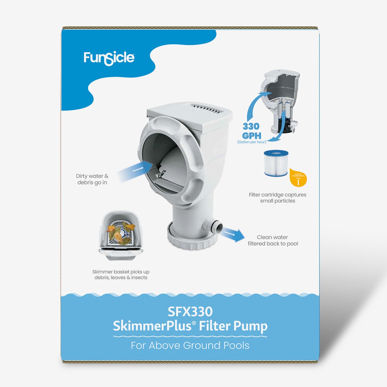 Funsicle SFX330 SkimmerPlus Filter Pump back packaging