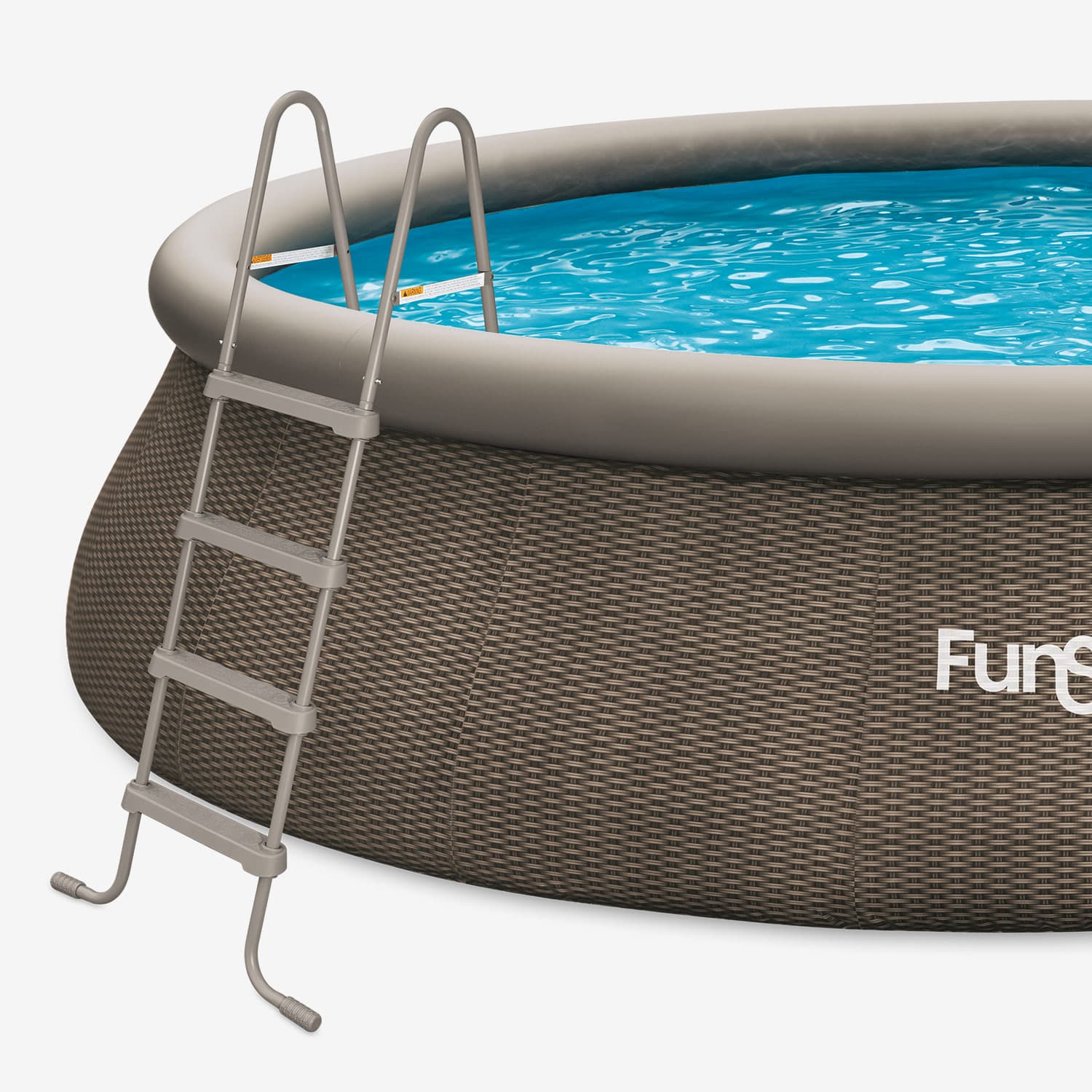 pool ladder attached to an inflatable pool on a white background