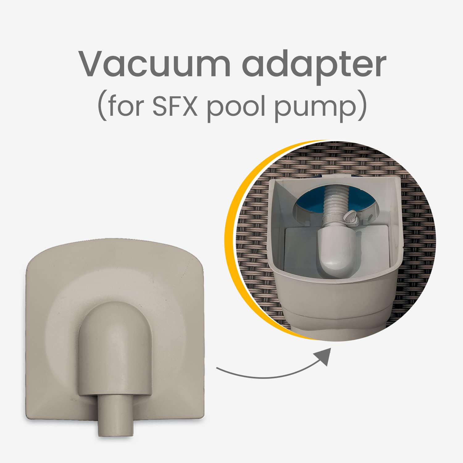 Vacuum adapter for SFX pool pump on a white background