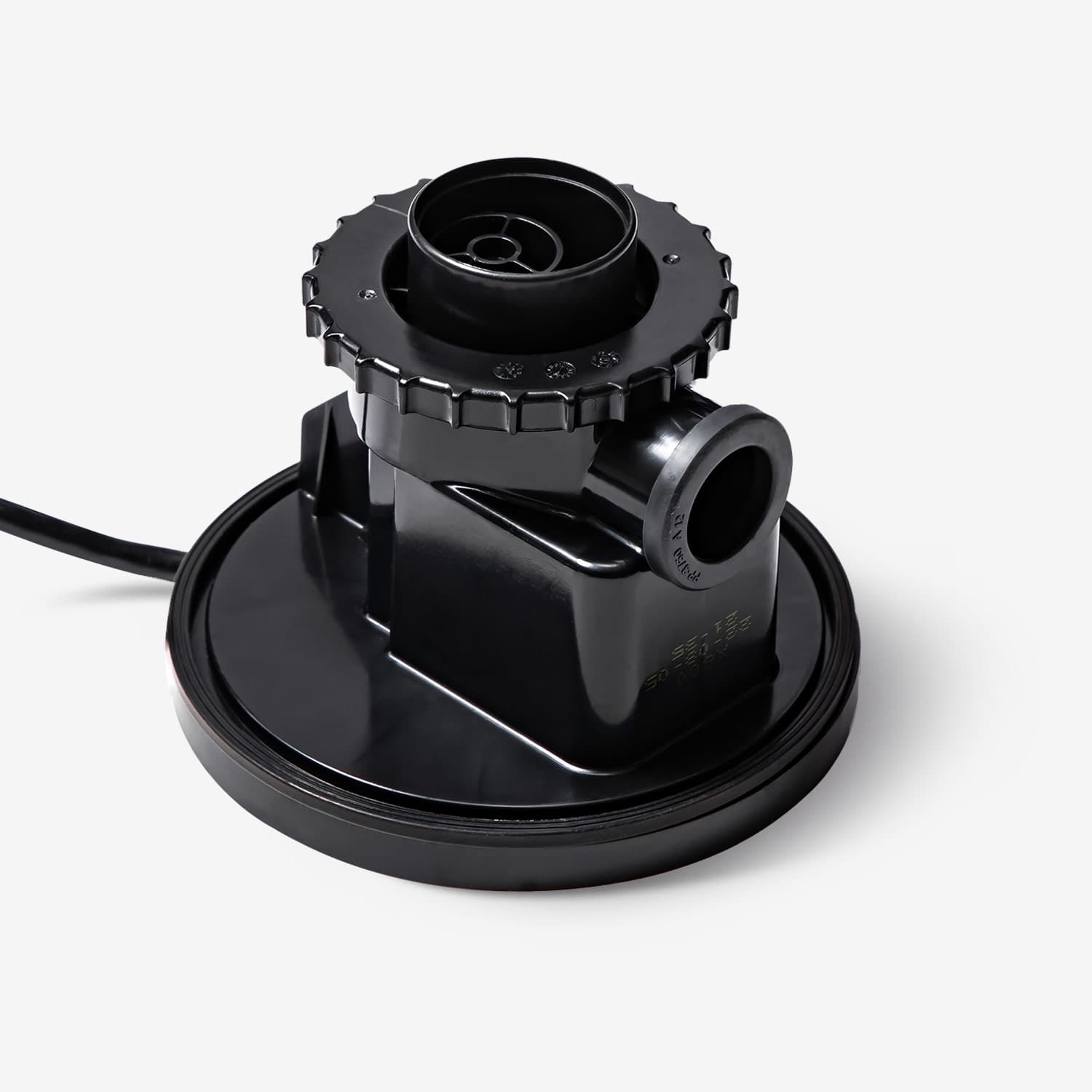 Black pump motor attachment on a white background