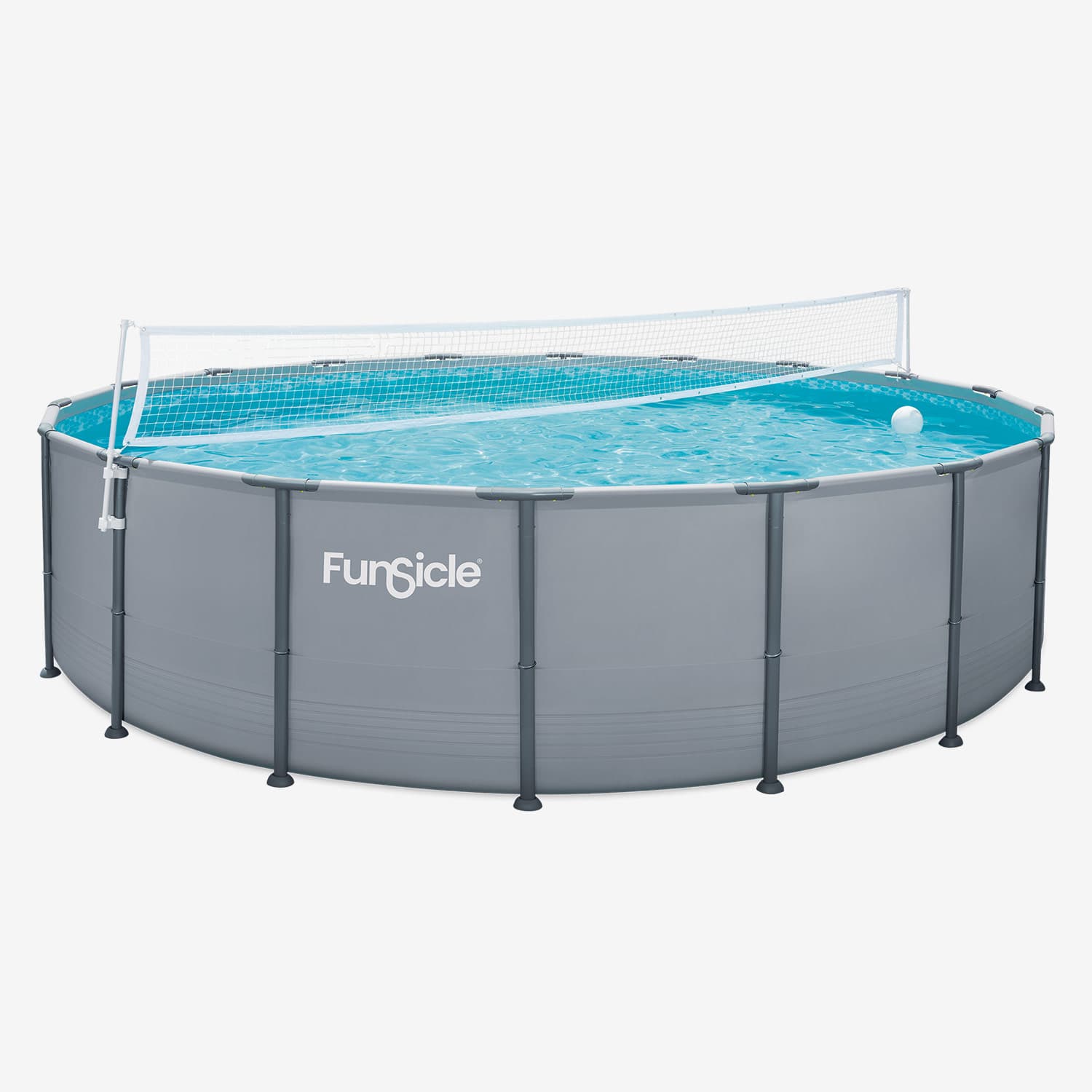 a gray pool with volleyball net on white background