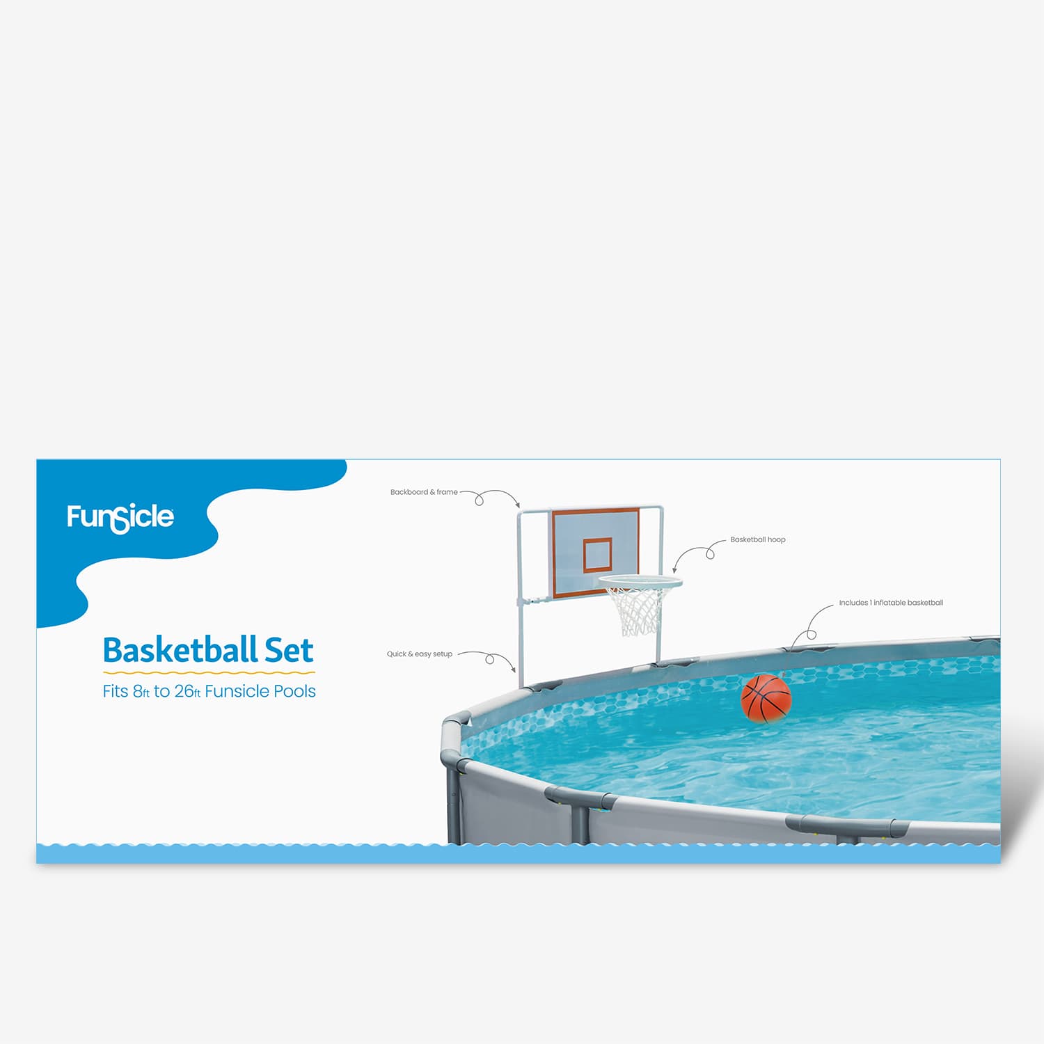 Funsicle basketball set packaging for above-ground pools on a white background