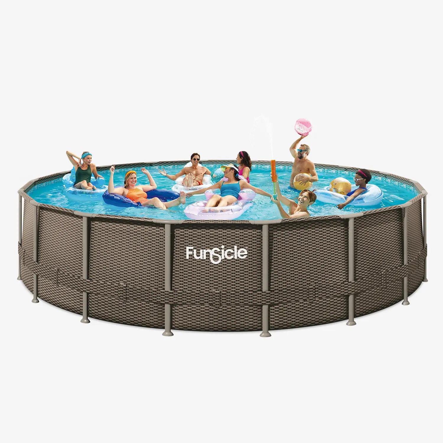 Funsicle 18 ft Oasis Designer Pool - Dark Double Rattan with people